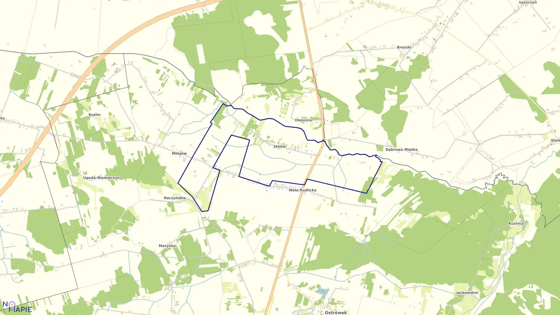 Mapa obrębu JANÓW w gminie Ostrówek