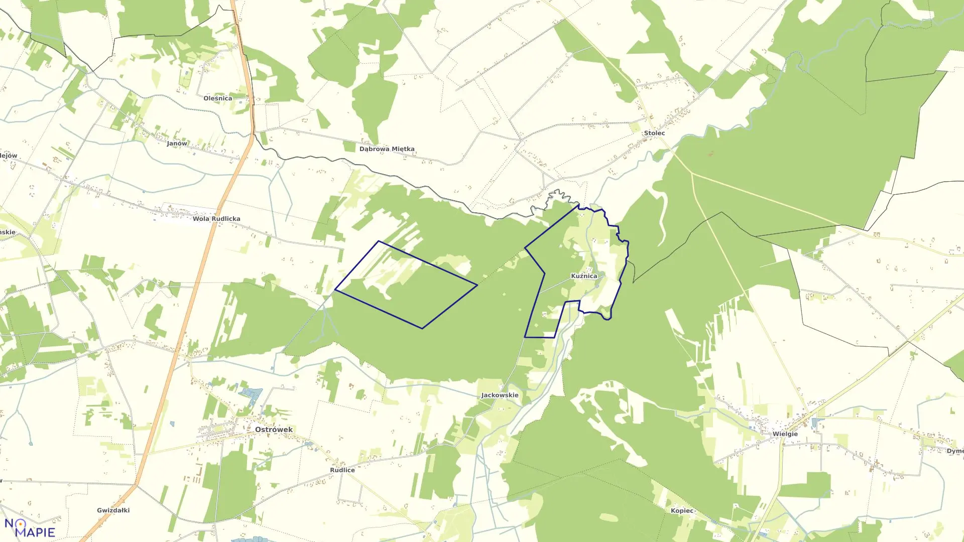 Mapa obrębu KUŹNICA w gminie Ostrówek