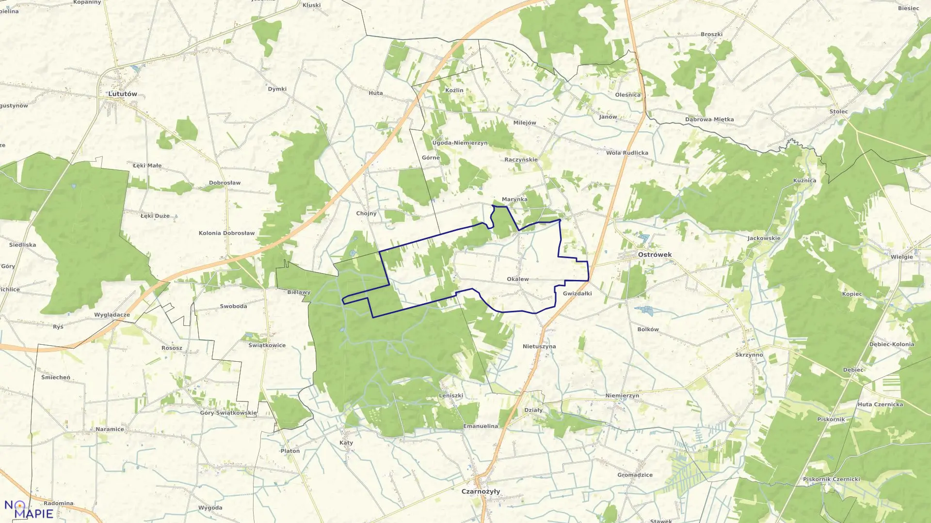 Mapa obrębu OKALEW w gminie Ostrówek