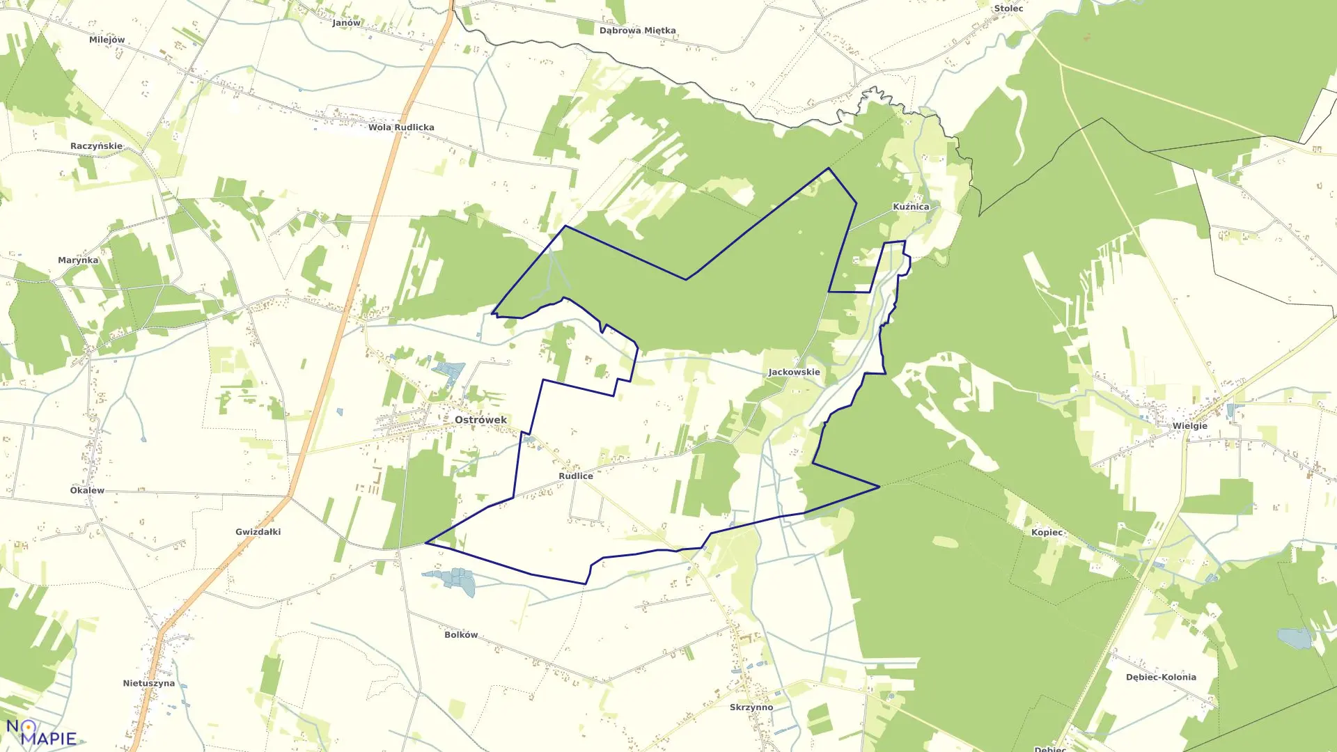 Mapa obrębu RUDLICE JACKOWSKIE w gminie Ostrówek