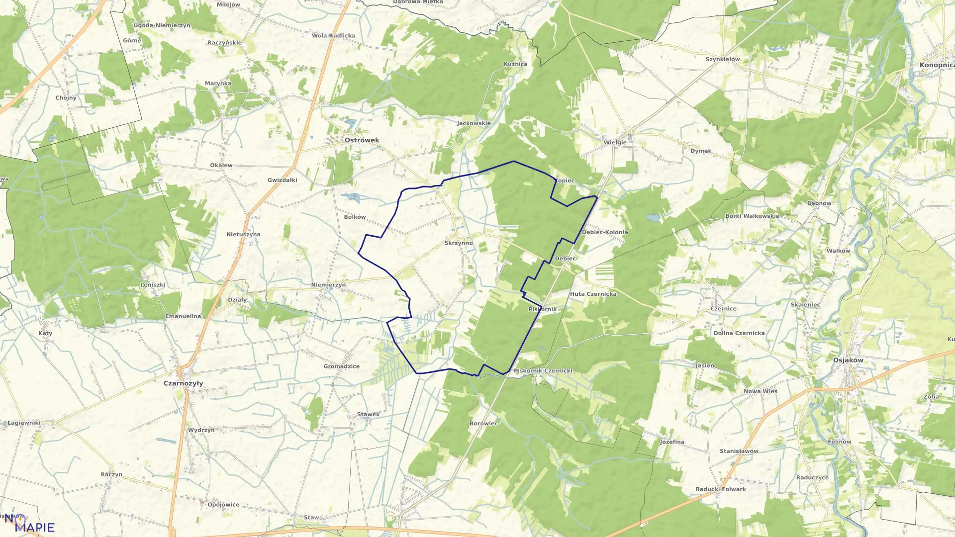 Mapa obrębu SKRZYNNO w gminie Ostrówek